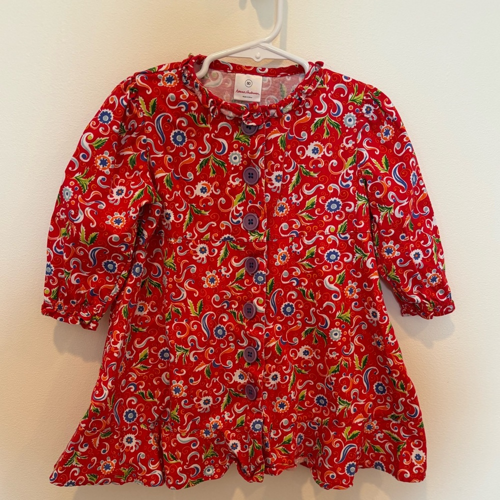 18-24 Beautiful Hanna Andersson Red Floral Button-Front Dress